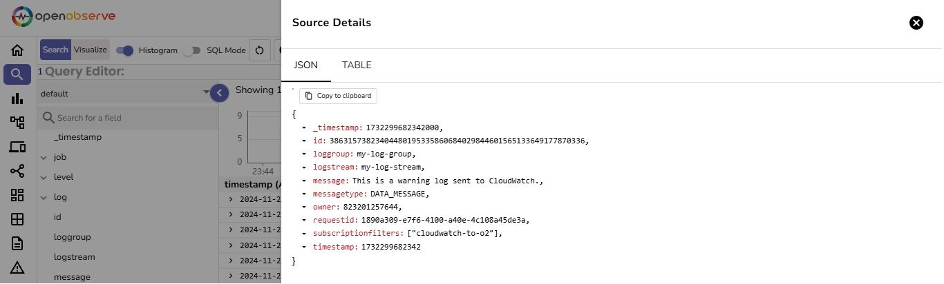 OpenObserve Dashboard - Viewing Log Details