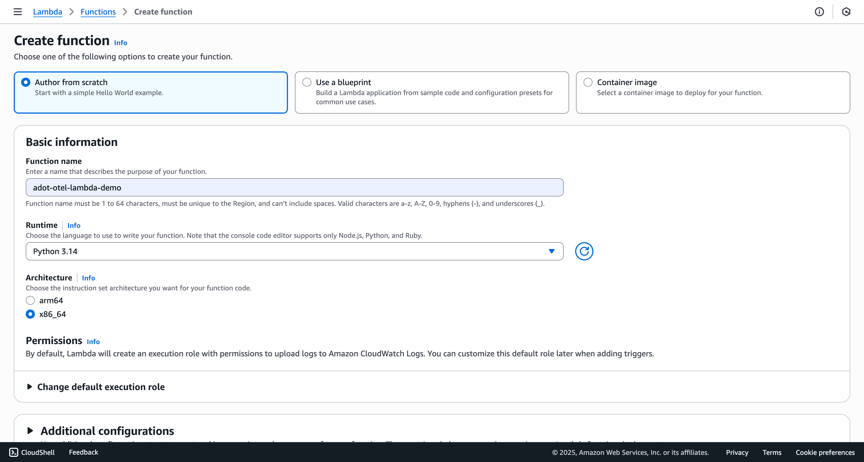 Create lambda function