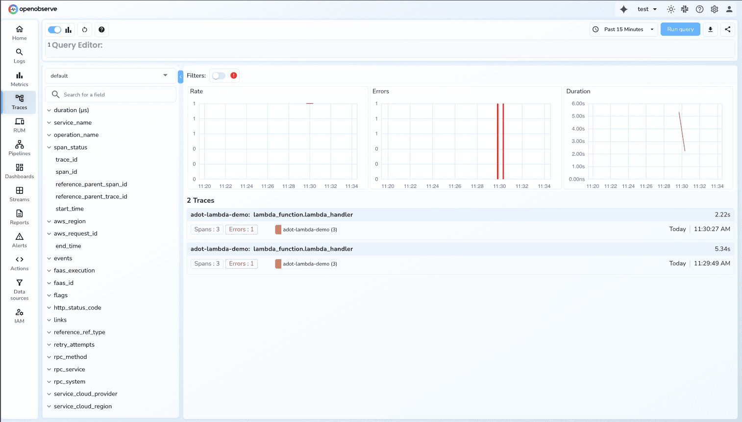 Traces UI in OpenObserve