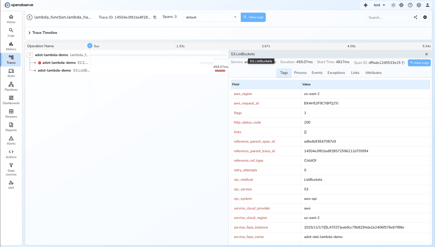 Trace Detail View in OpenObserve