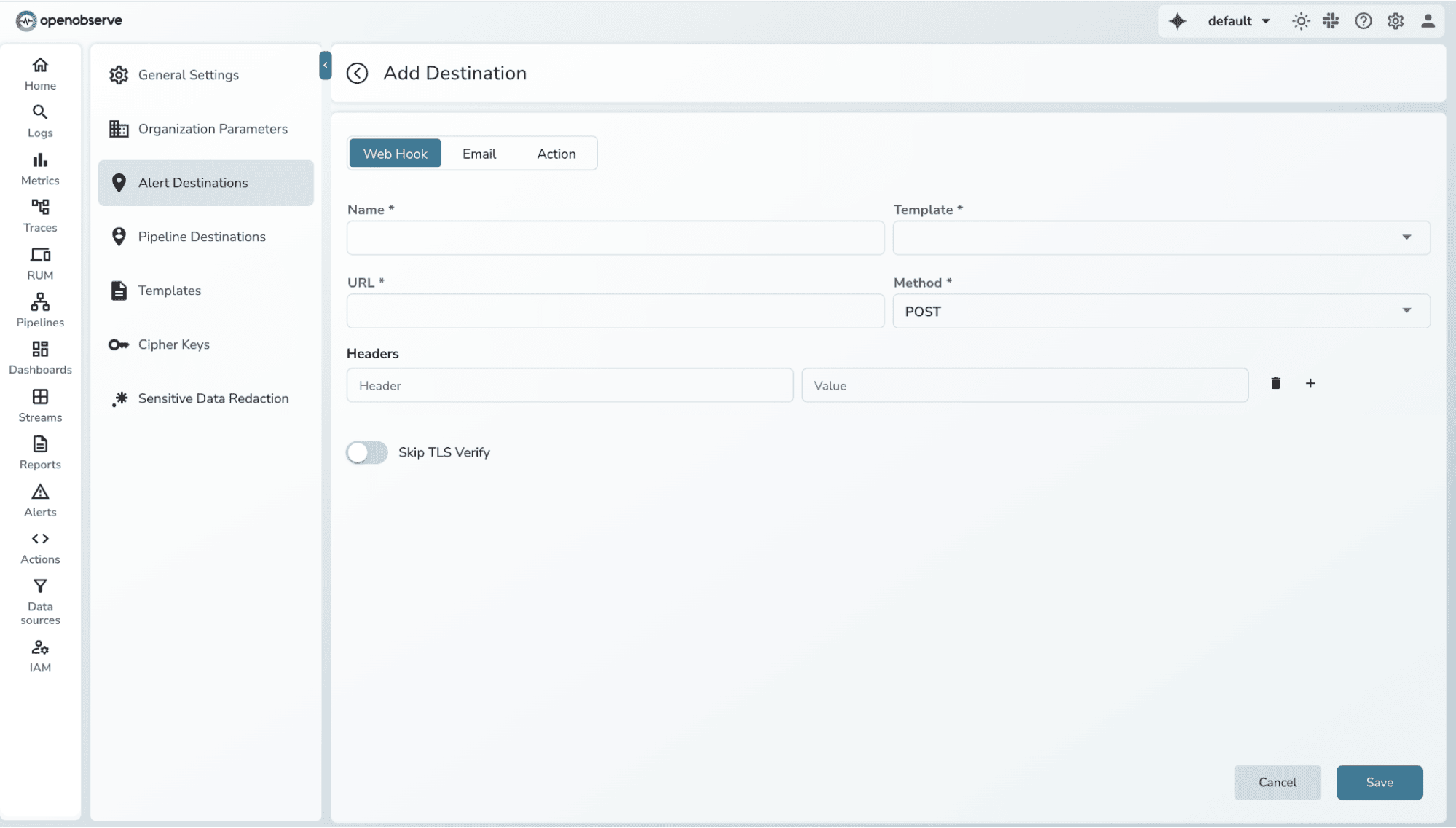 Alert Destinations Configuration in OpenObserve