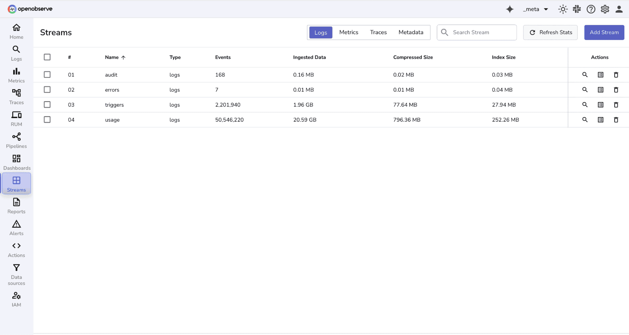 Streams for Usage Reporting