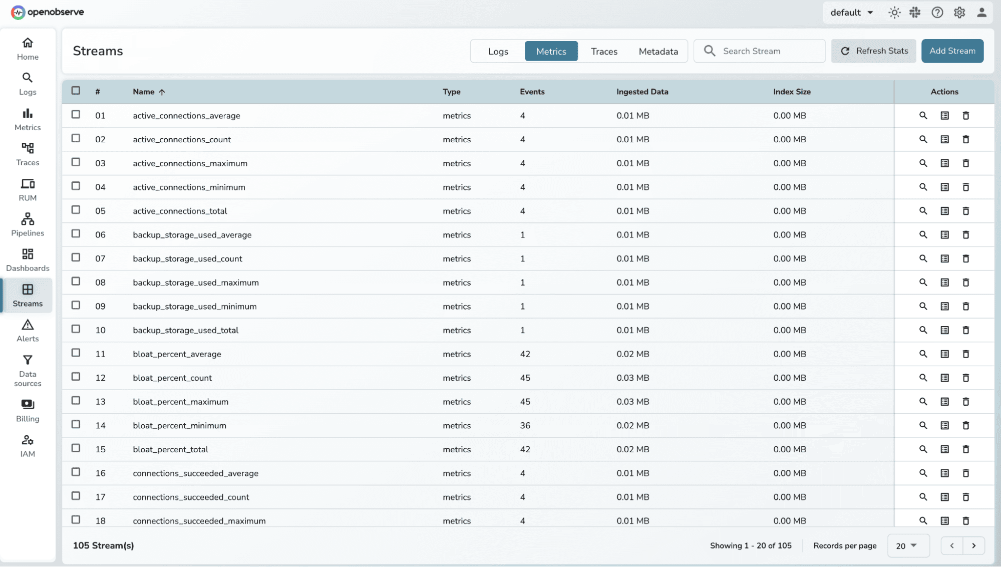 Metrics Stream for Azure database 
