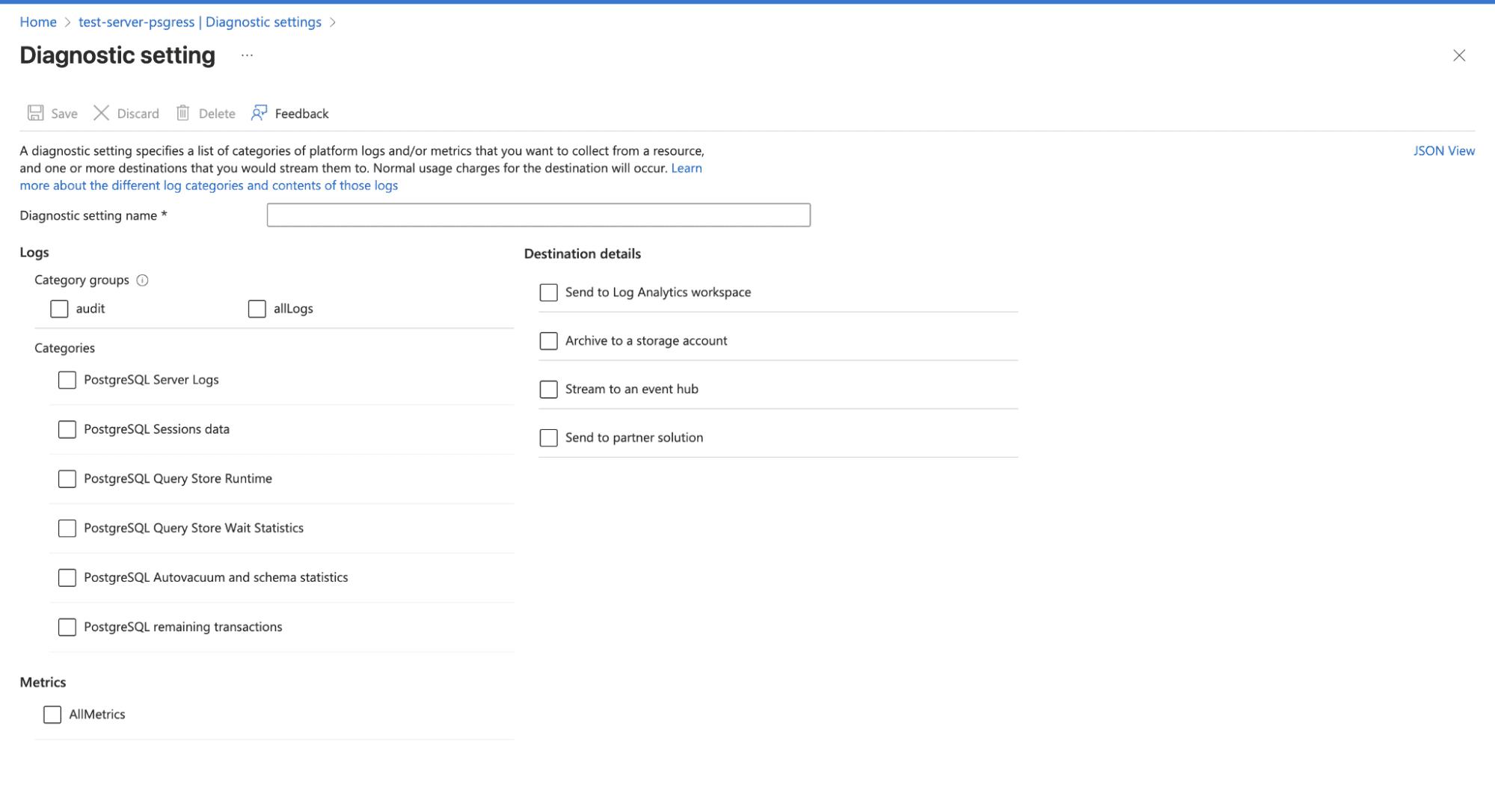 Azure Postgres DB Logs and Metrics