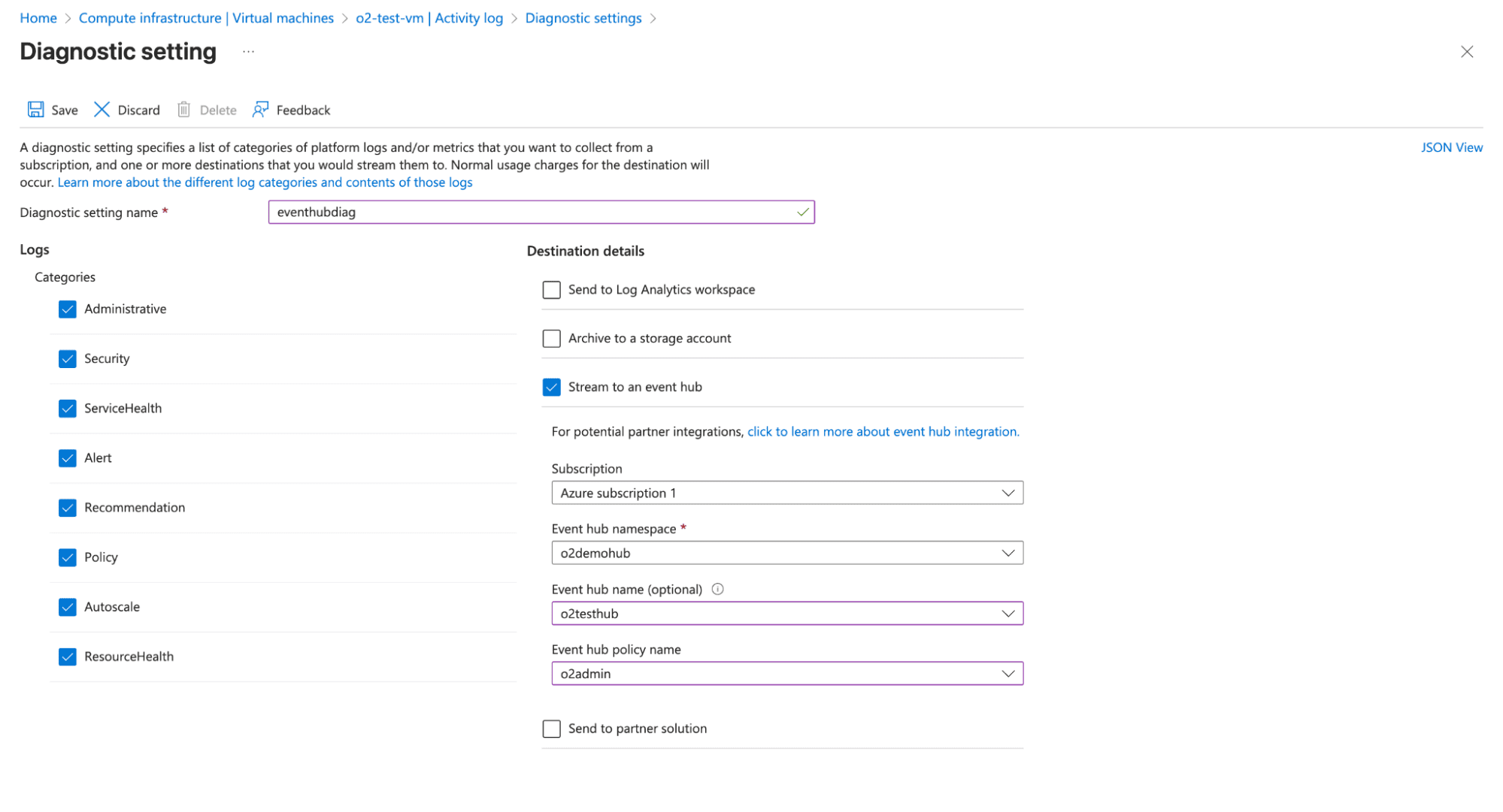 Azure Virtual Machine Diagnostic settings