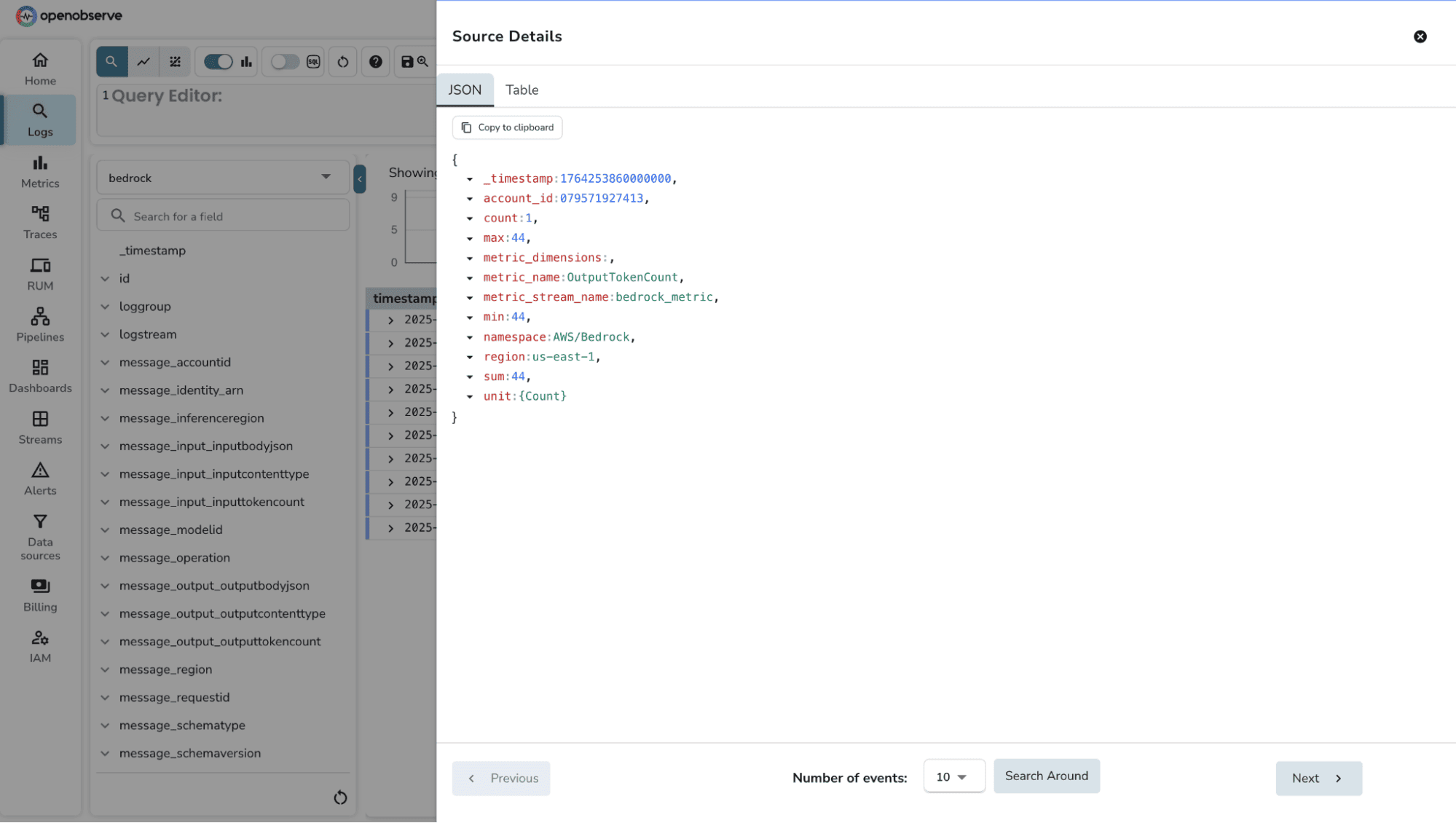 Verify Bedrock metrics in OpenObserve