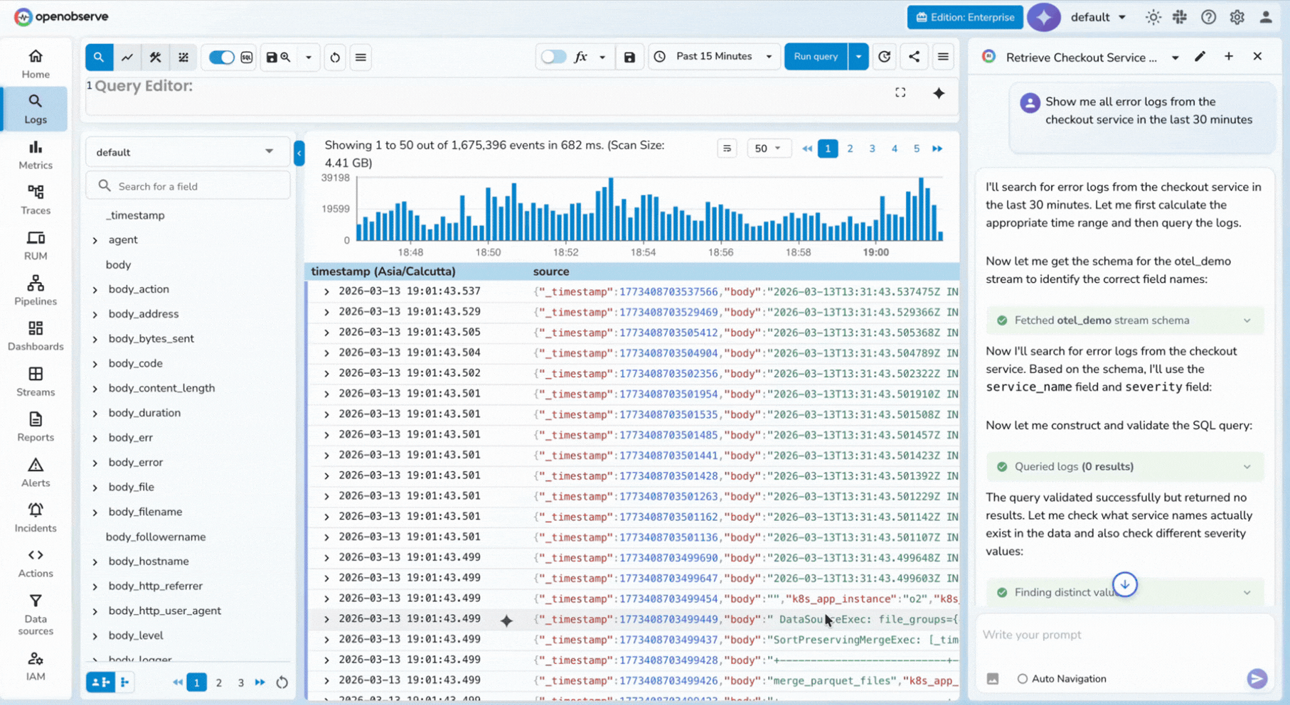 AI assistant querying logs via MCP agentic workflow