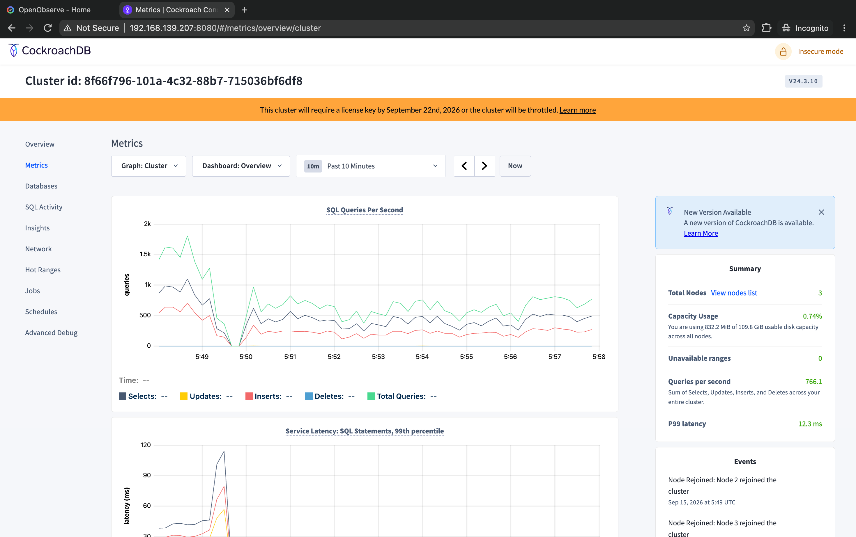 CockroachDB DB Console Metrics