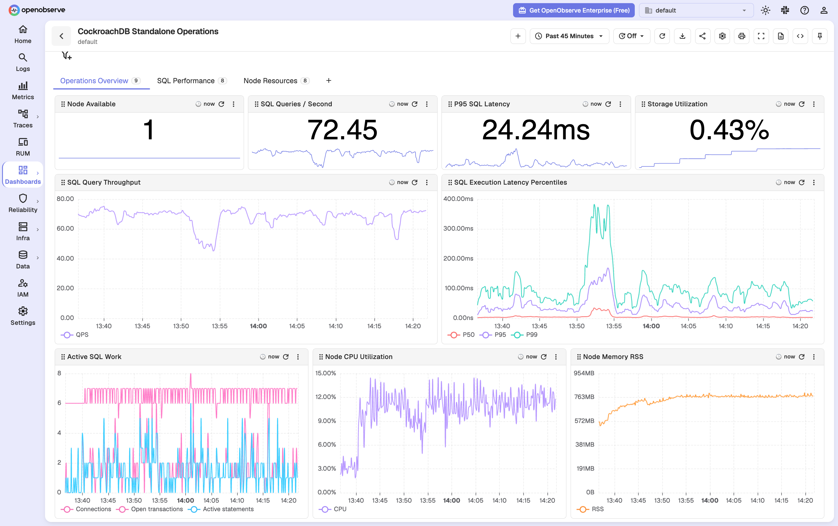 CockroachDB standalone operations overview in OpenObserve