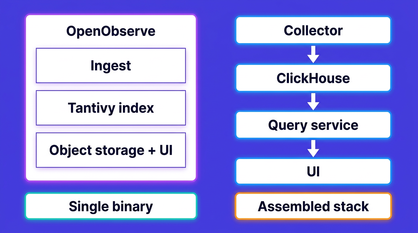OpenObserve as an integrated observability product versus an assembled ClickHouse-based stack