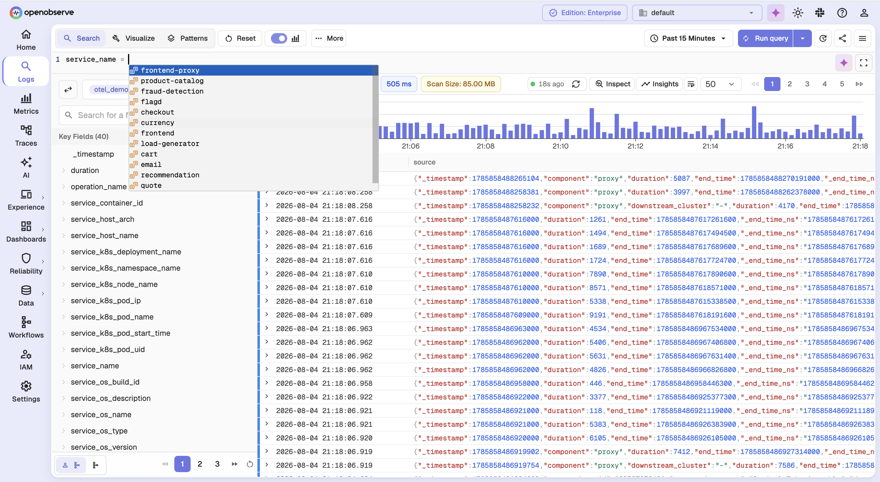 How OpenObserve Uses Semantic Conventions for automatic field discovery surfacing without a manual schema step.