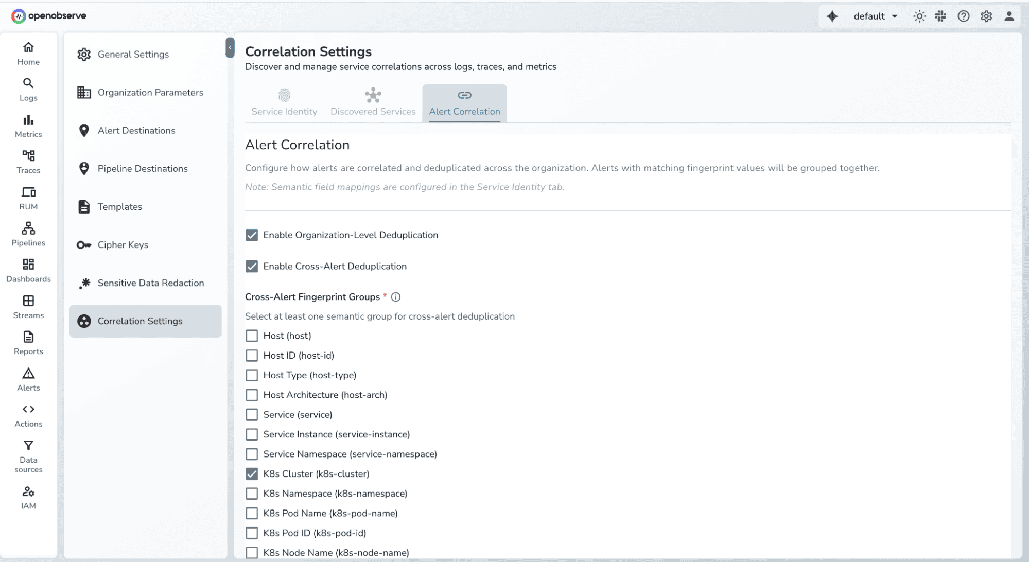 correlation settings