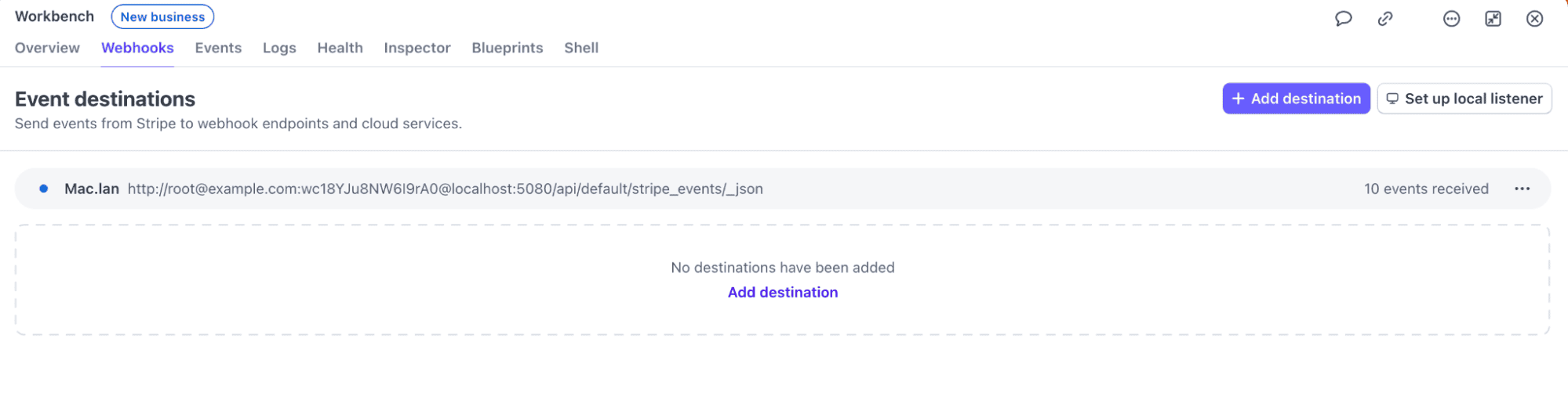 Create webhook destination in Stripe