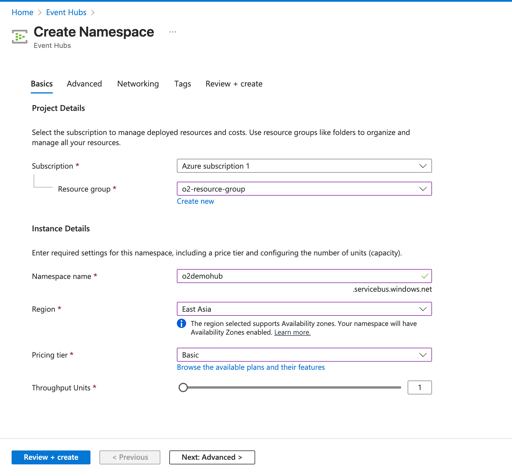 Creating Azure Eventhub Namespace for Monitoring