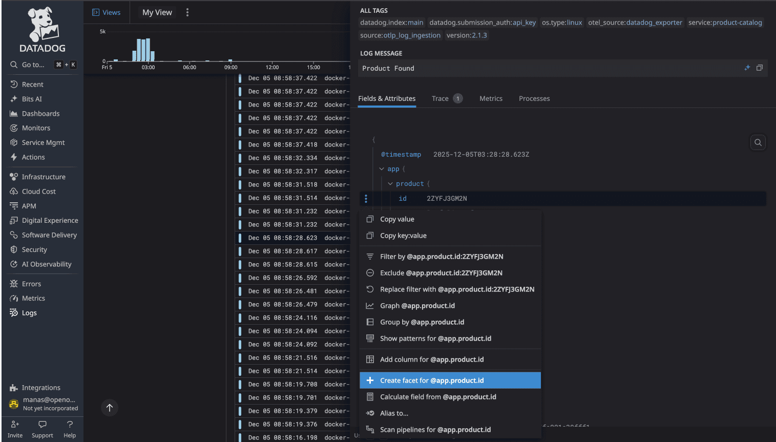 Create facets through configuration in DataDog