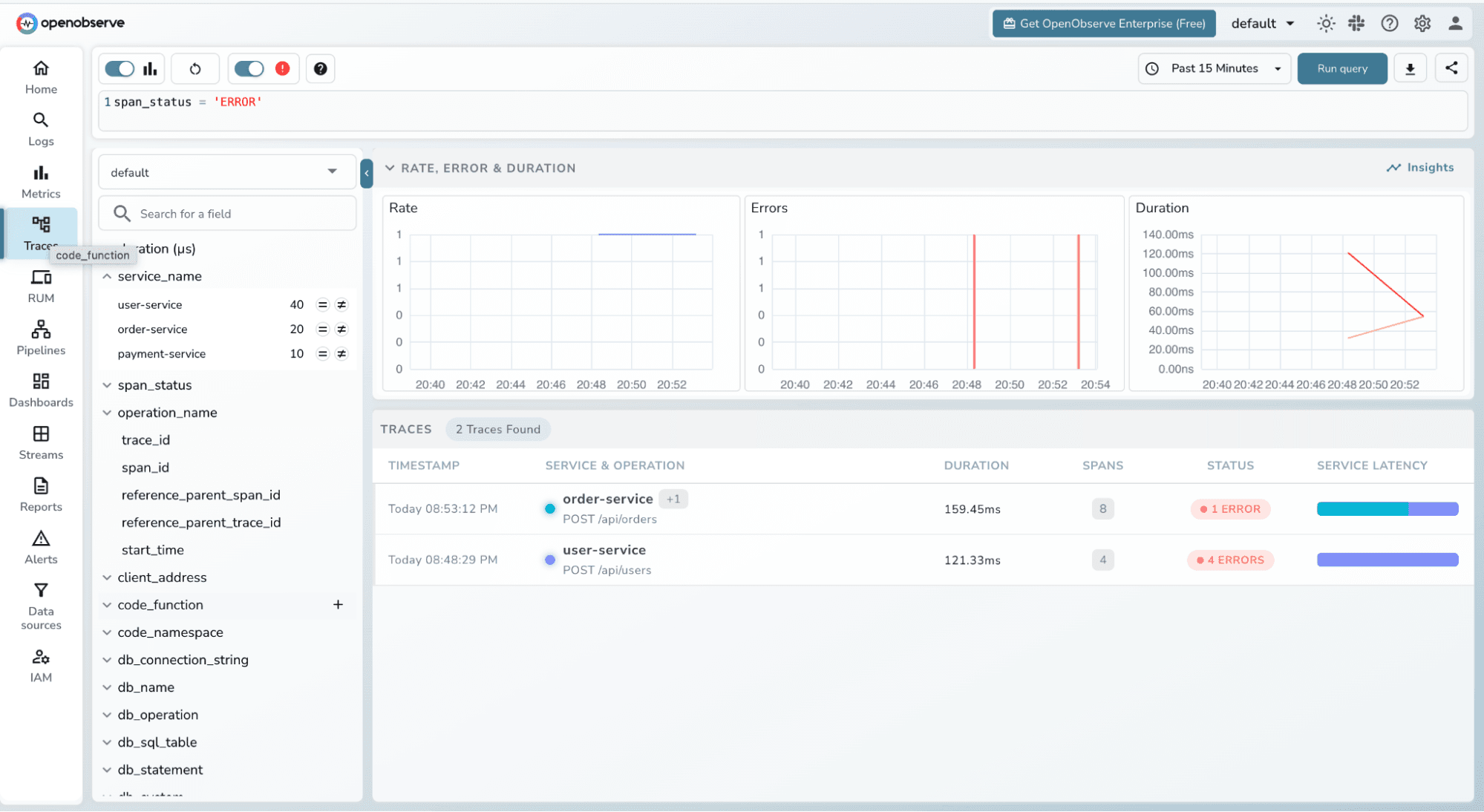 Filtering Traces by error