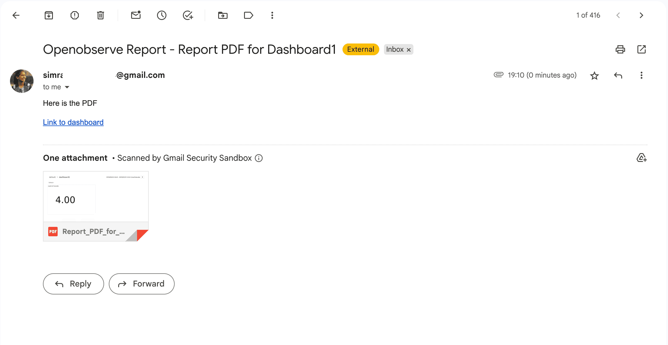 Dashboard Report received in Email using OpenObserve Report Server