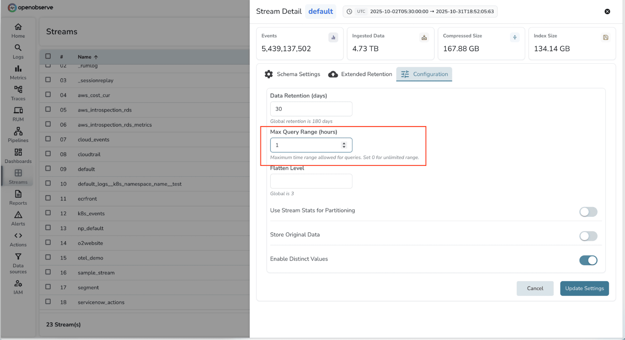 Setting Limits for Query Time Range