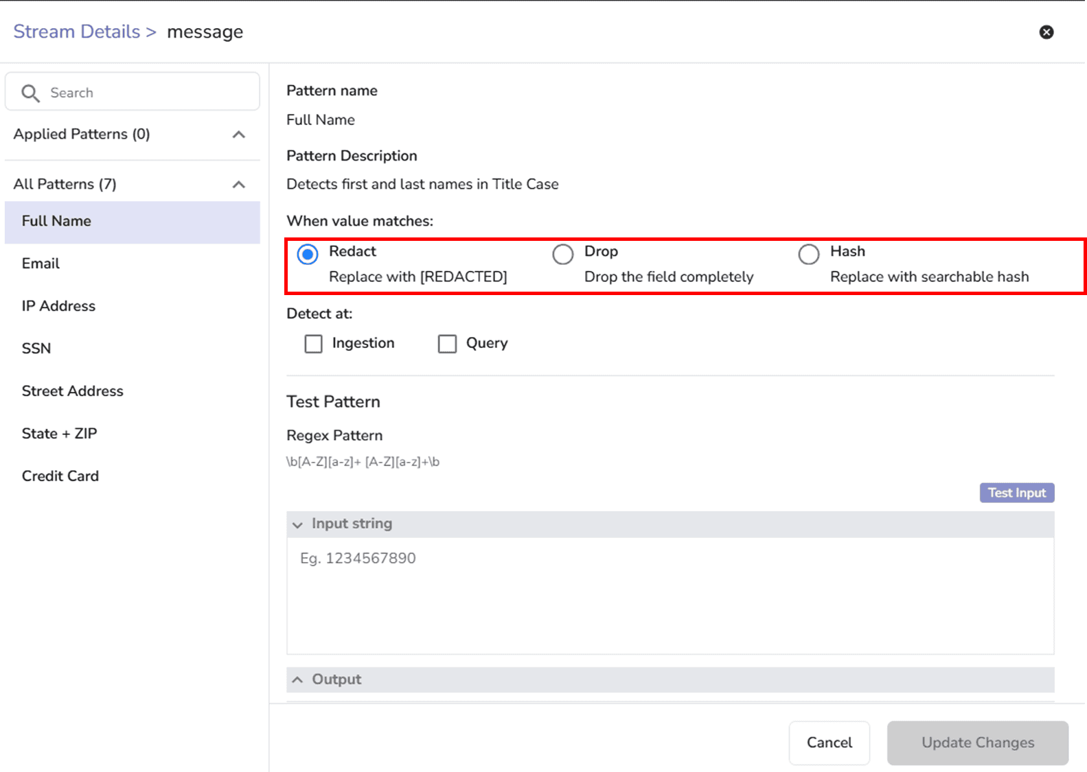 Select an Action in Stream Details