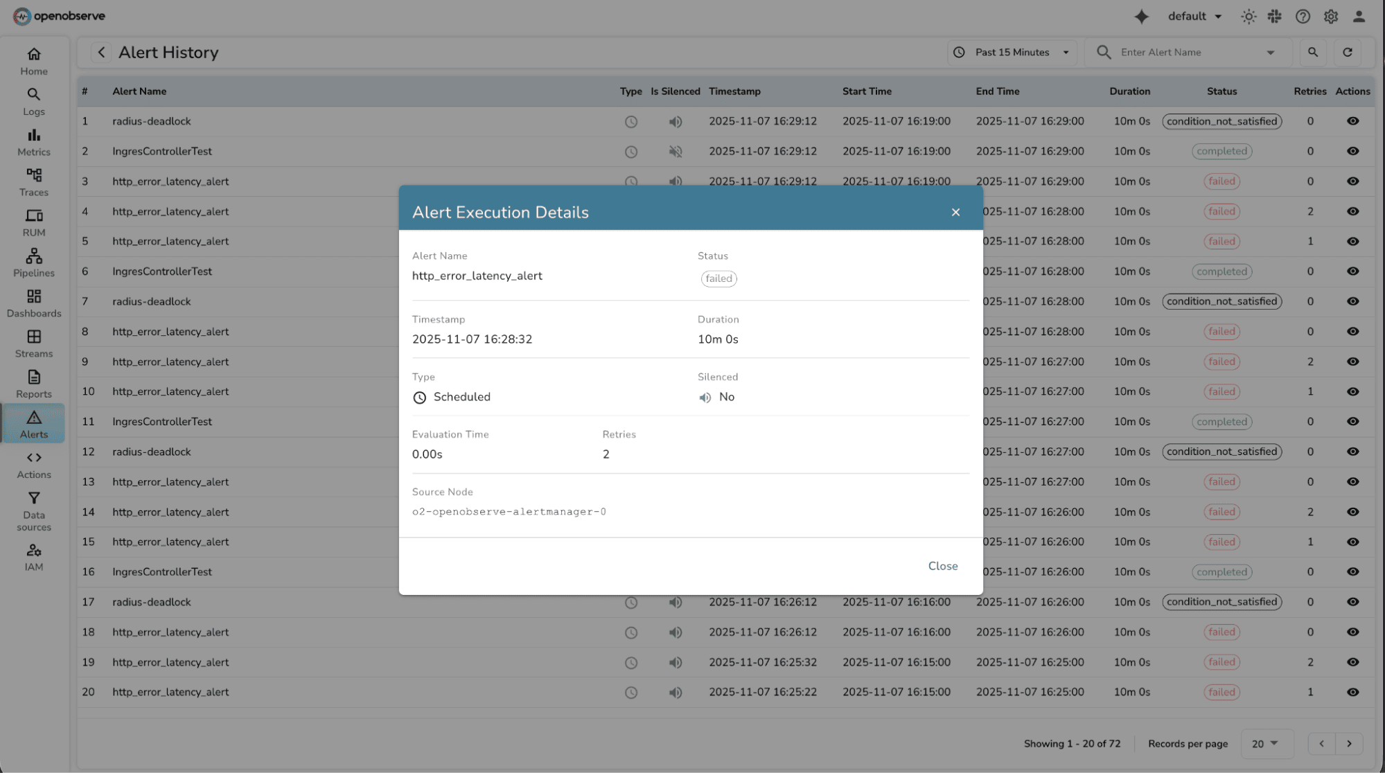 Alert execution details page