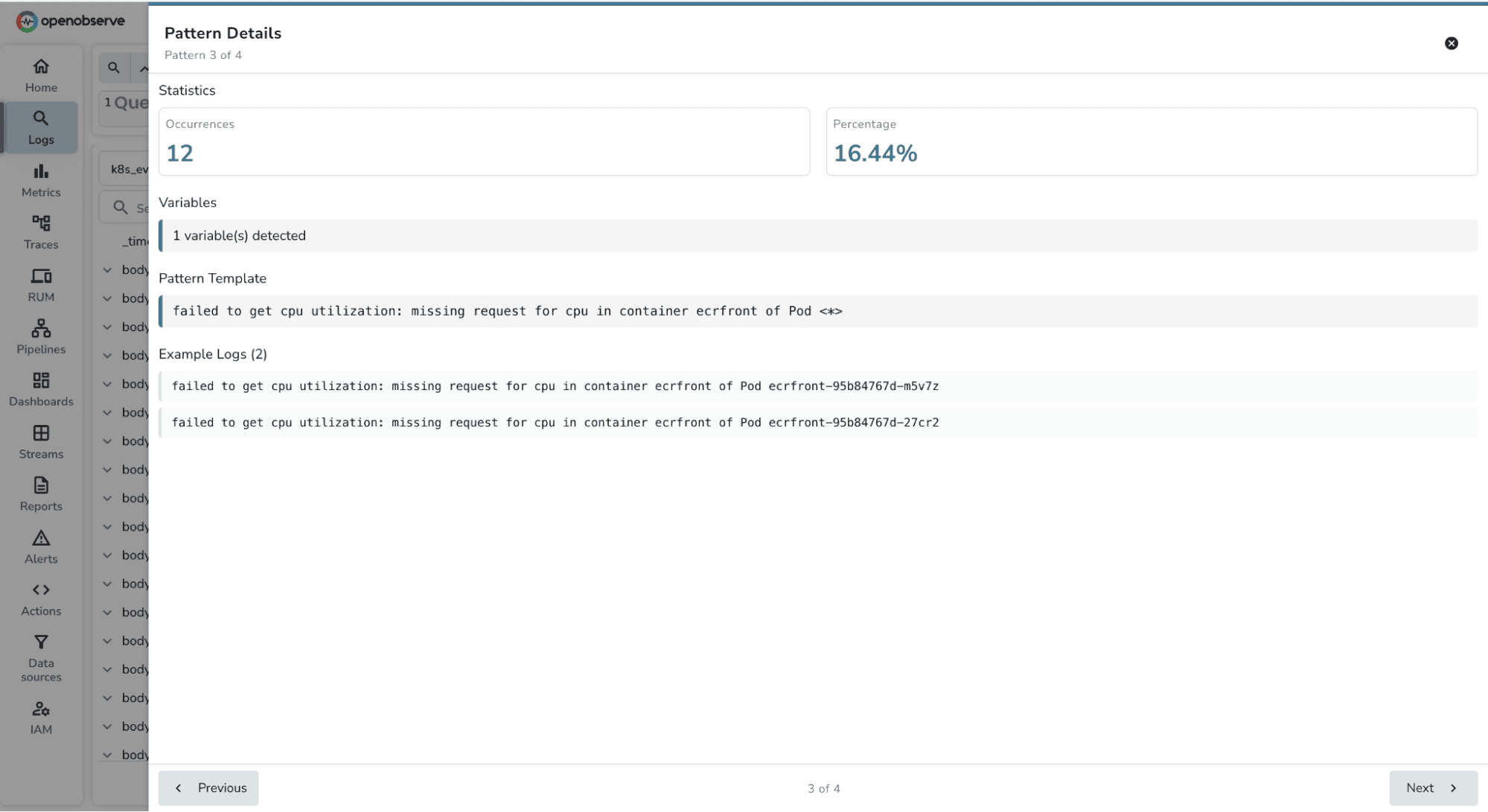 Log Pattern Detail View in OpenObserve