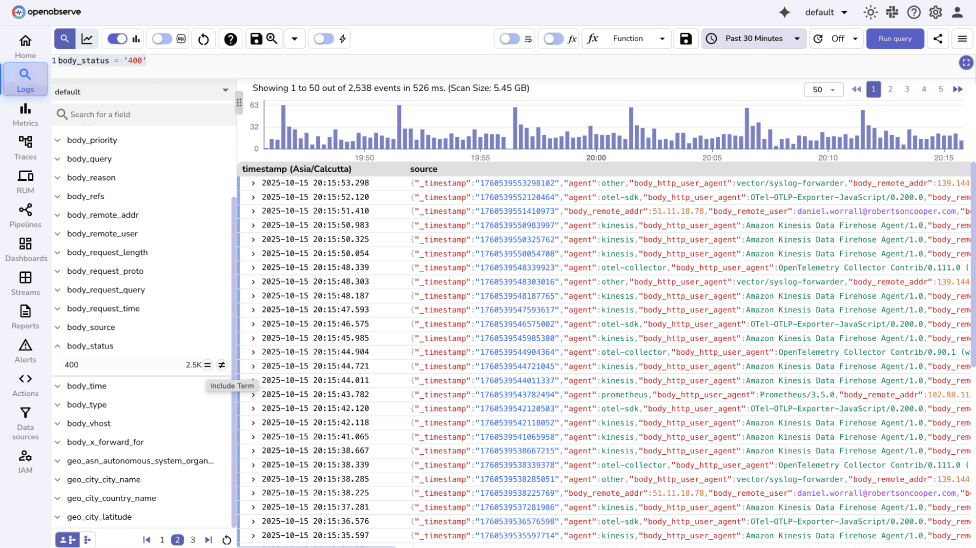 Matching and filtering logs