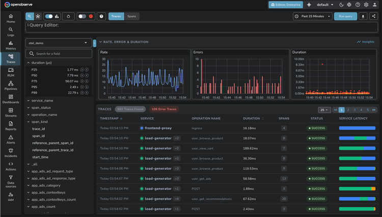 Traces UI in OpenObserve
