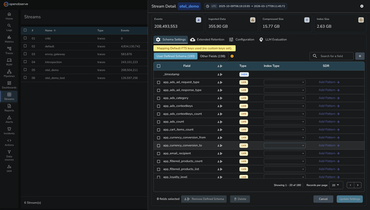 Trace Stream Settings