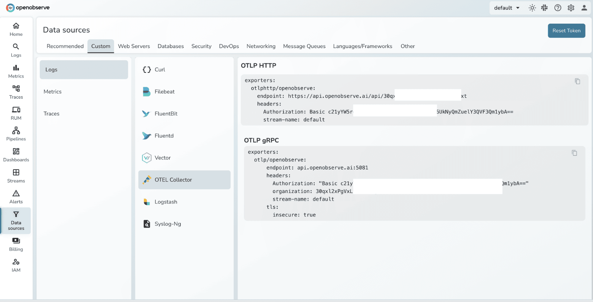 Fetching otel credentials from OpenObserve Console