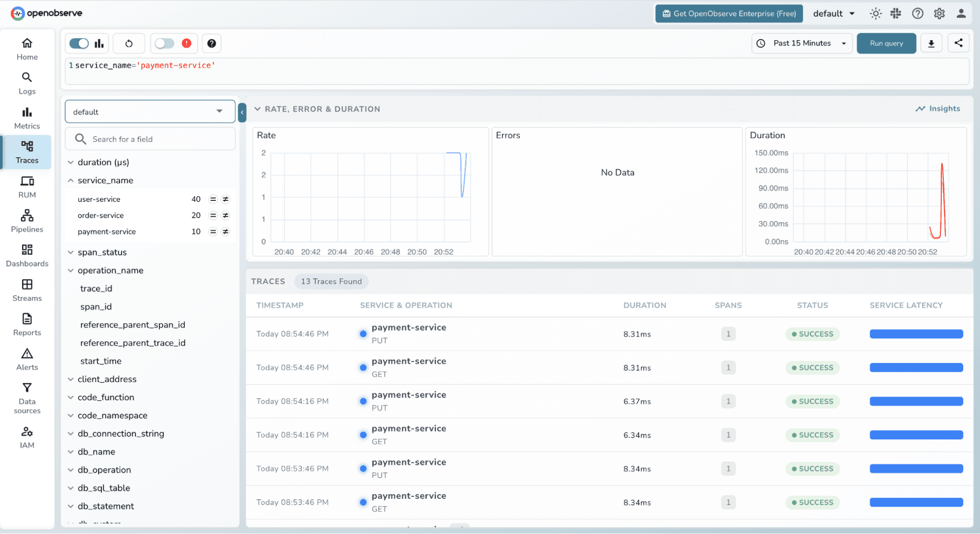Filtering Traces by service name