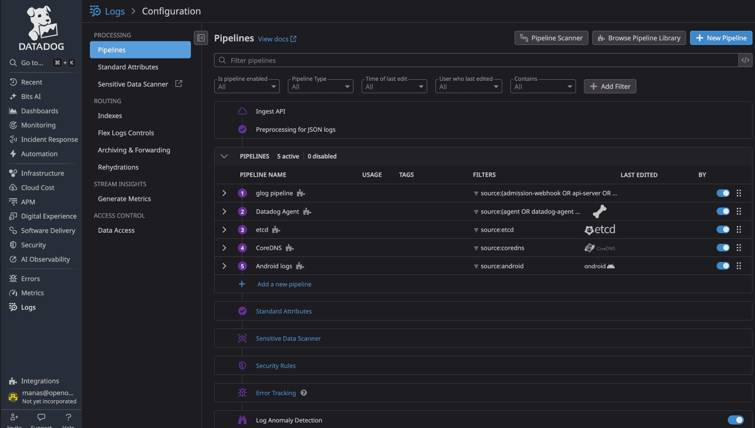 DataDog Pipeline Configuration