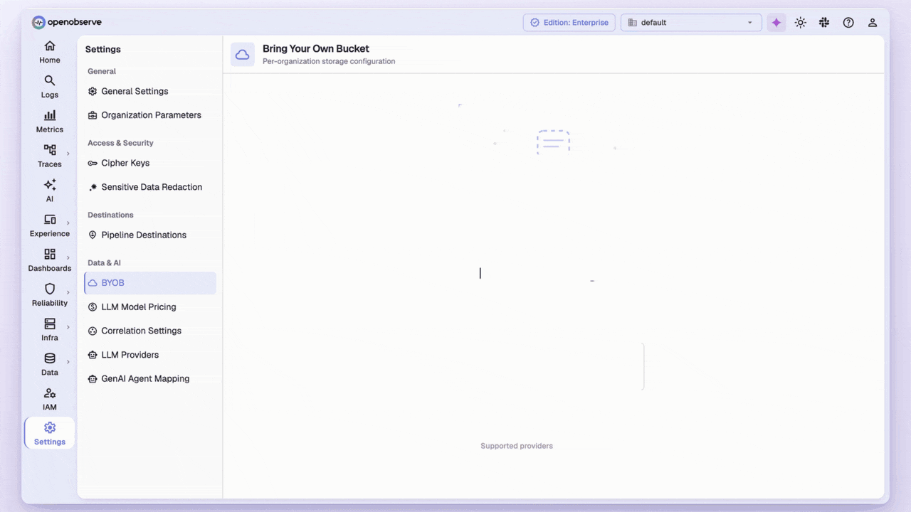 OpenObserve stream settings showing data retention and extended retention configuration