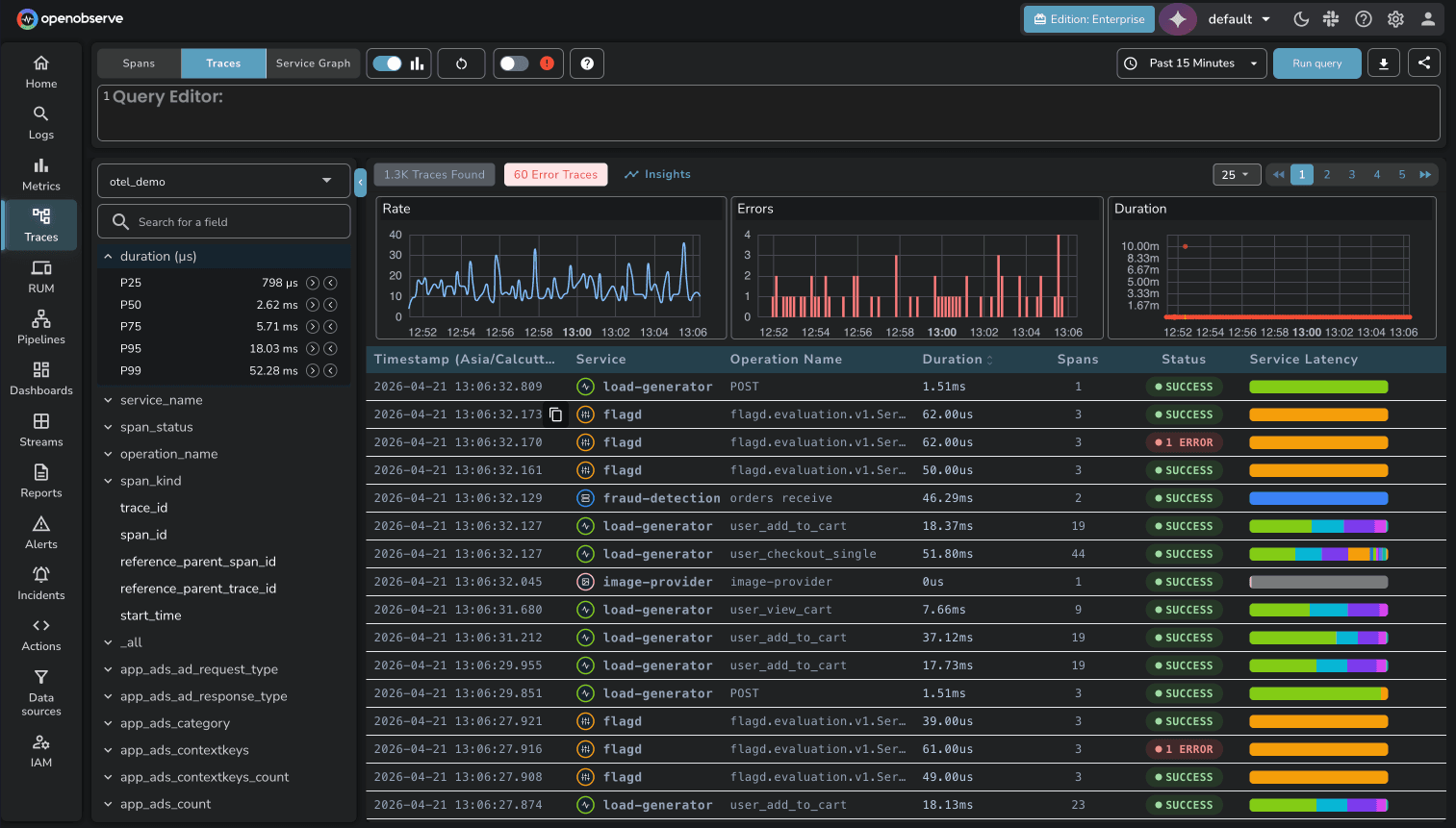 Traces UI in OpenObserve