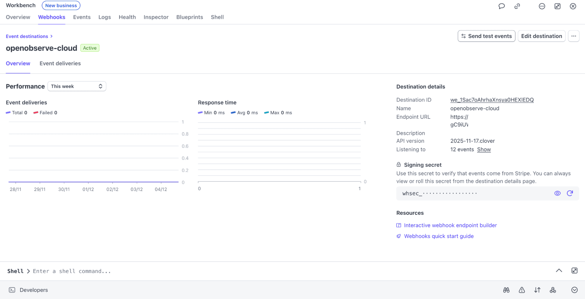 Trigger test events to webhook destination