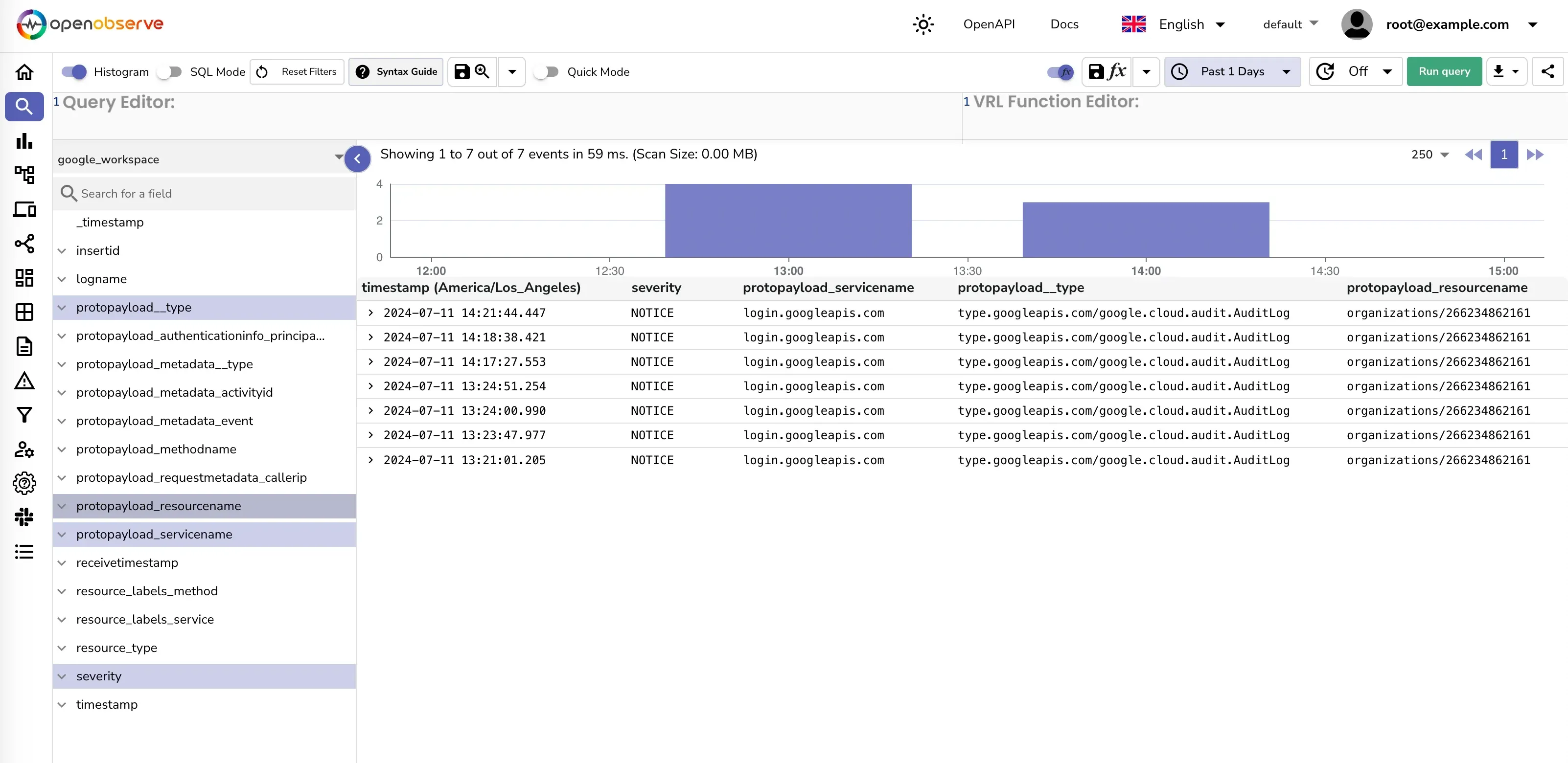 GCP logs in OpenObserve