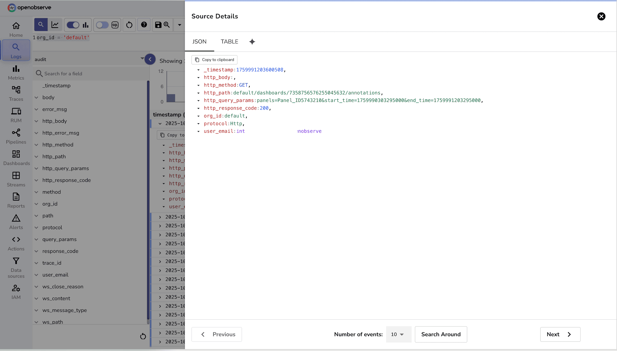 Sample audit stream