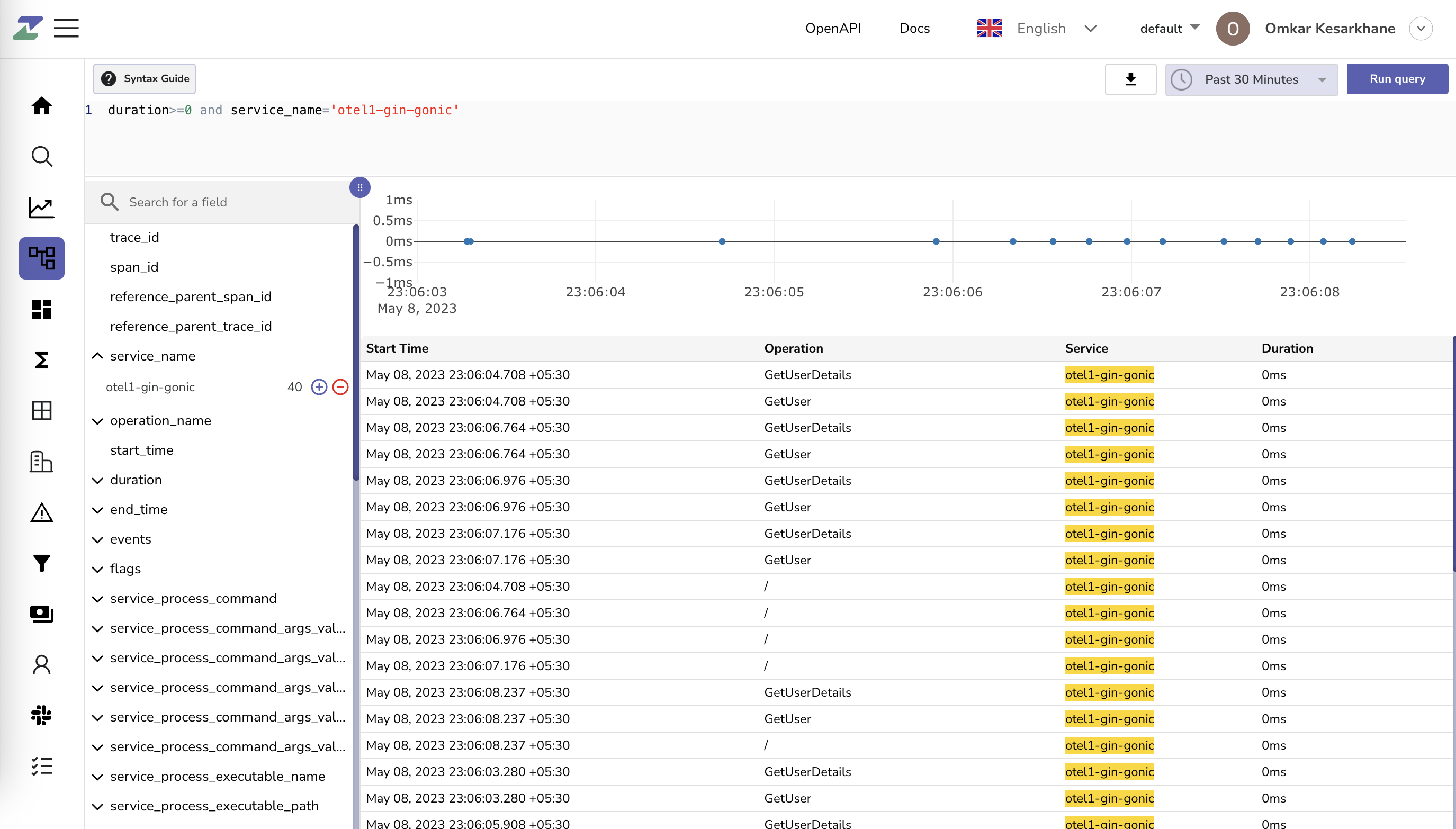 Filter traces with service name