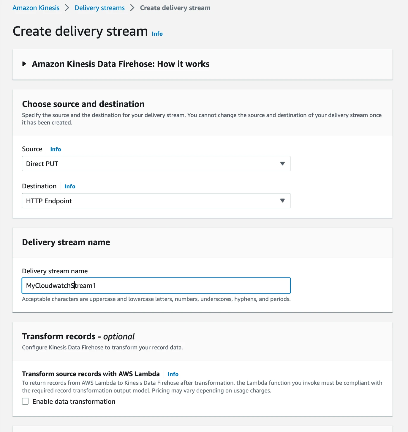 Create delivery stream 1
