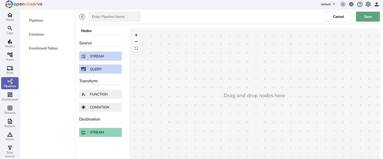 Pipeline Editor in OpenObserve