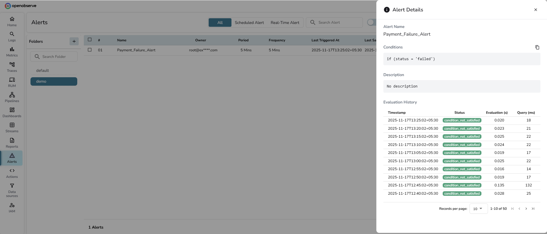 Alert details drawer