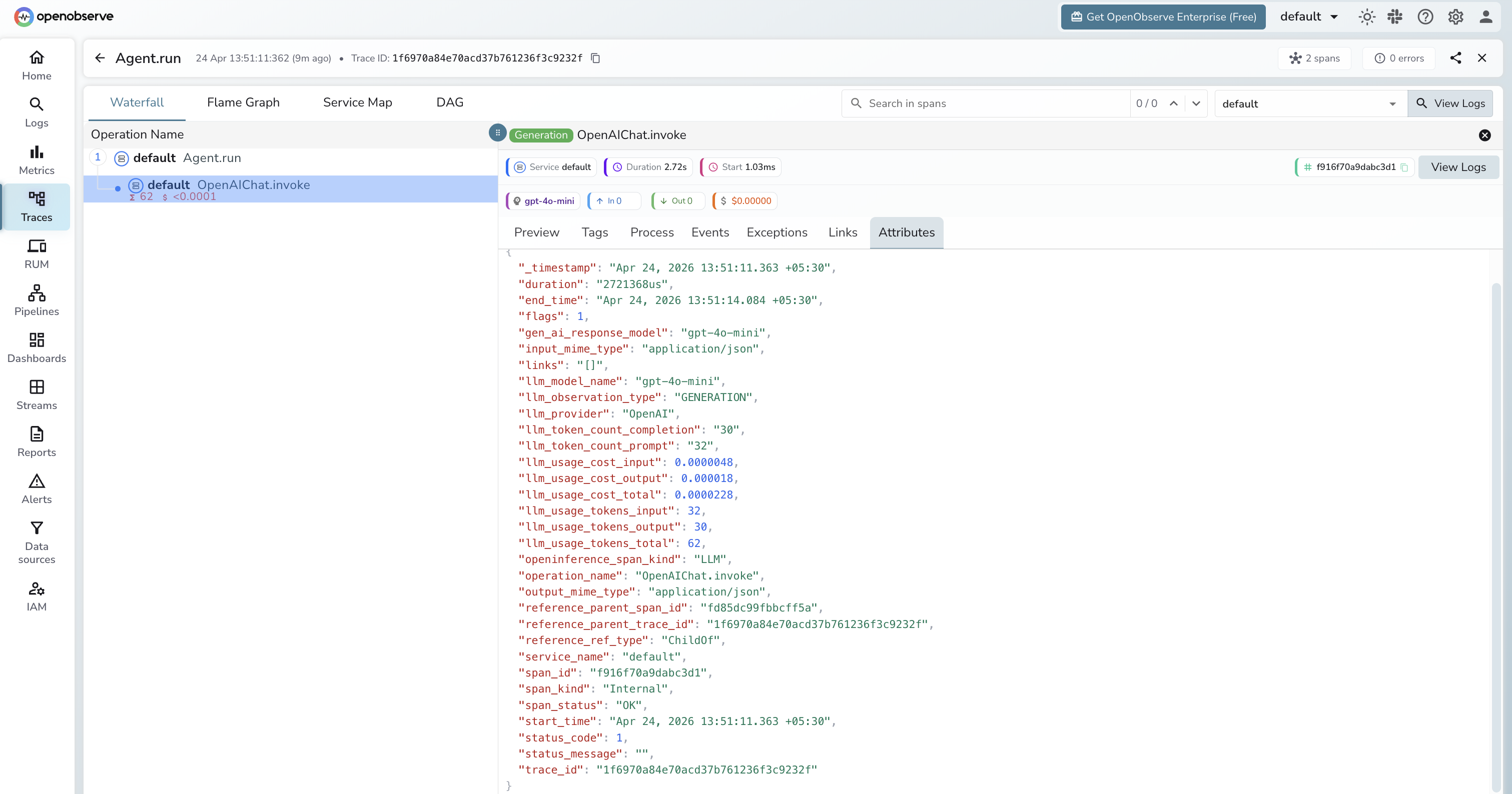 CrewAI trace in OpenObserve