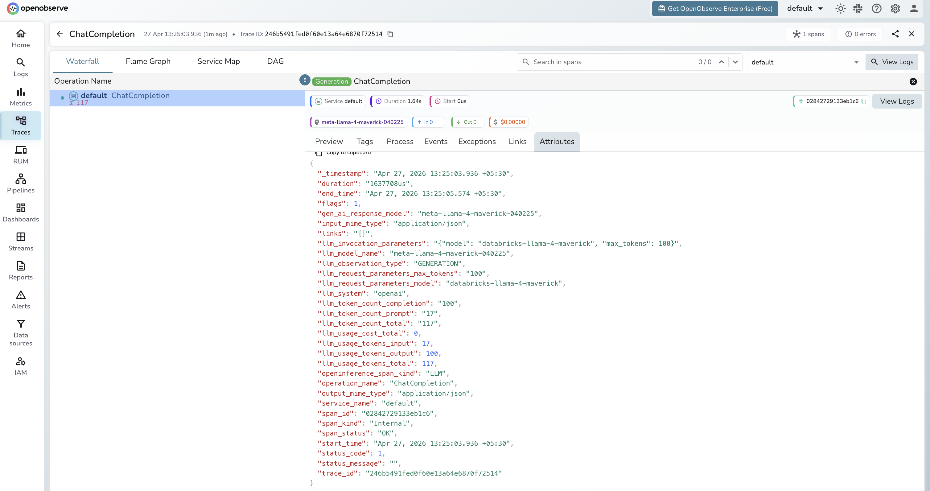 Databricks trace in OpenObserve