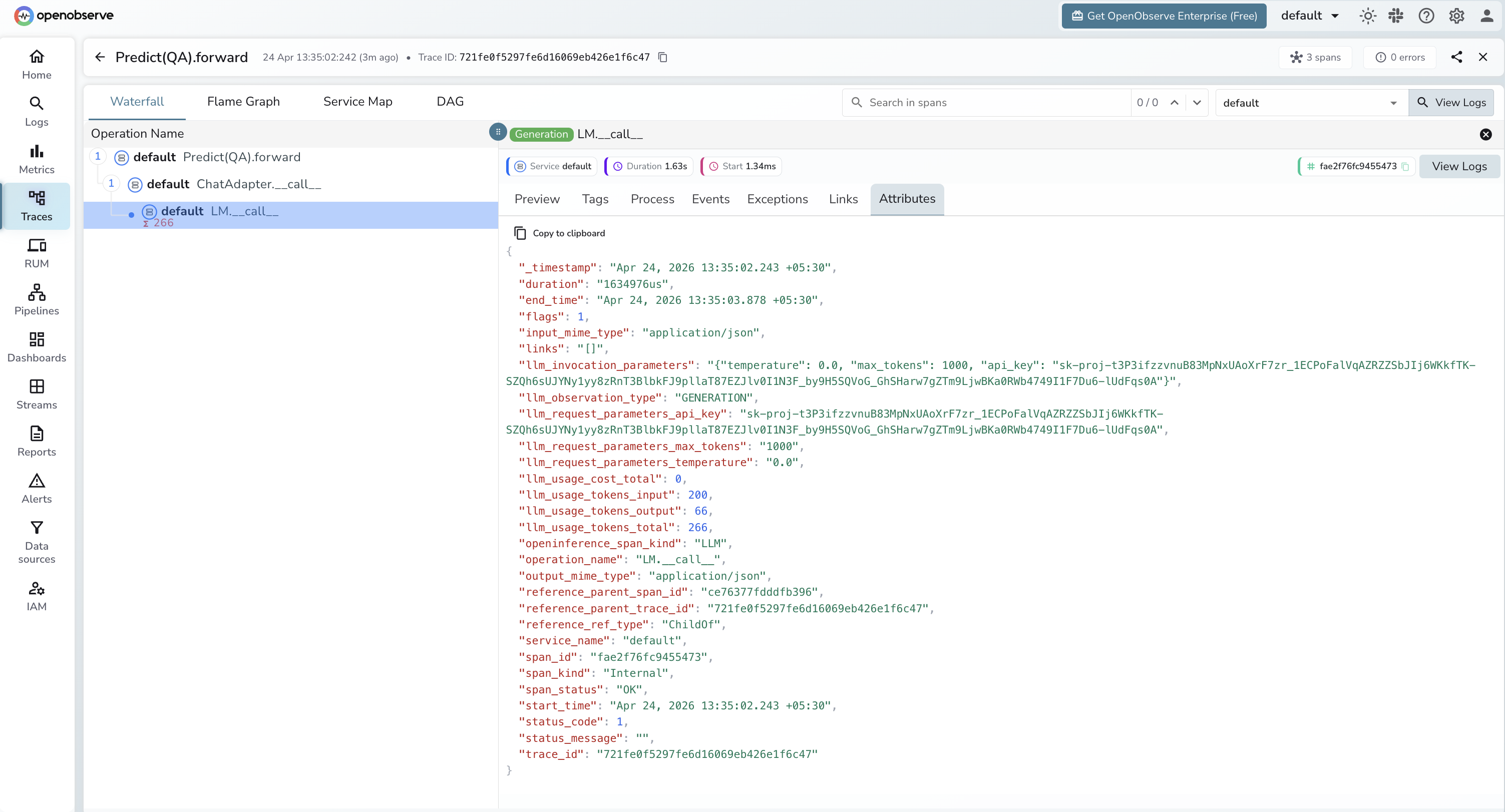 DSPy trace in OpenObserve
