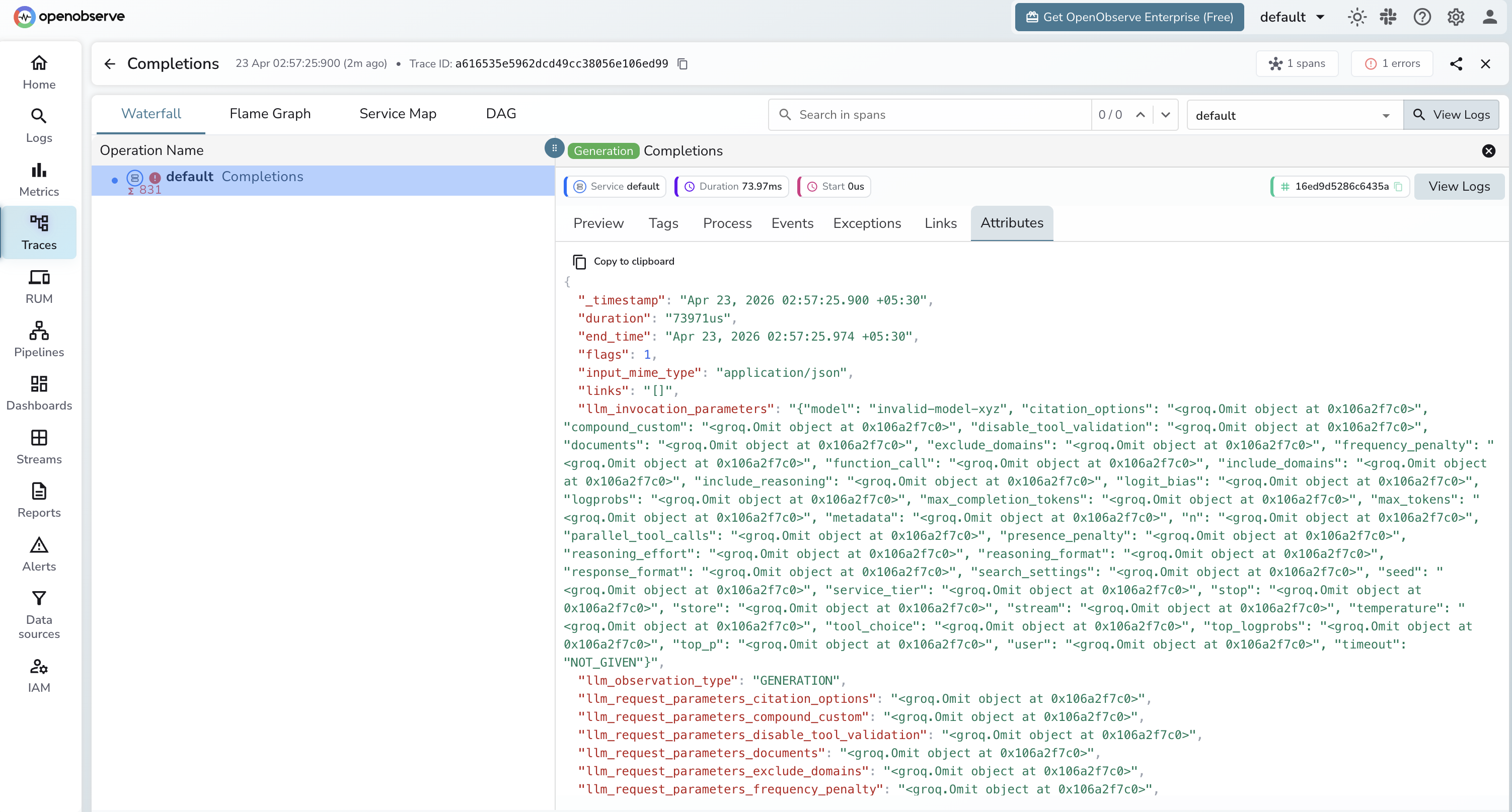 Groq trace in OpenObserve