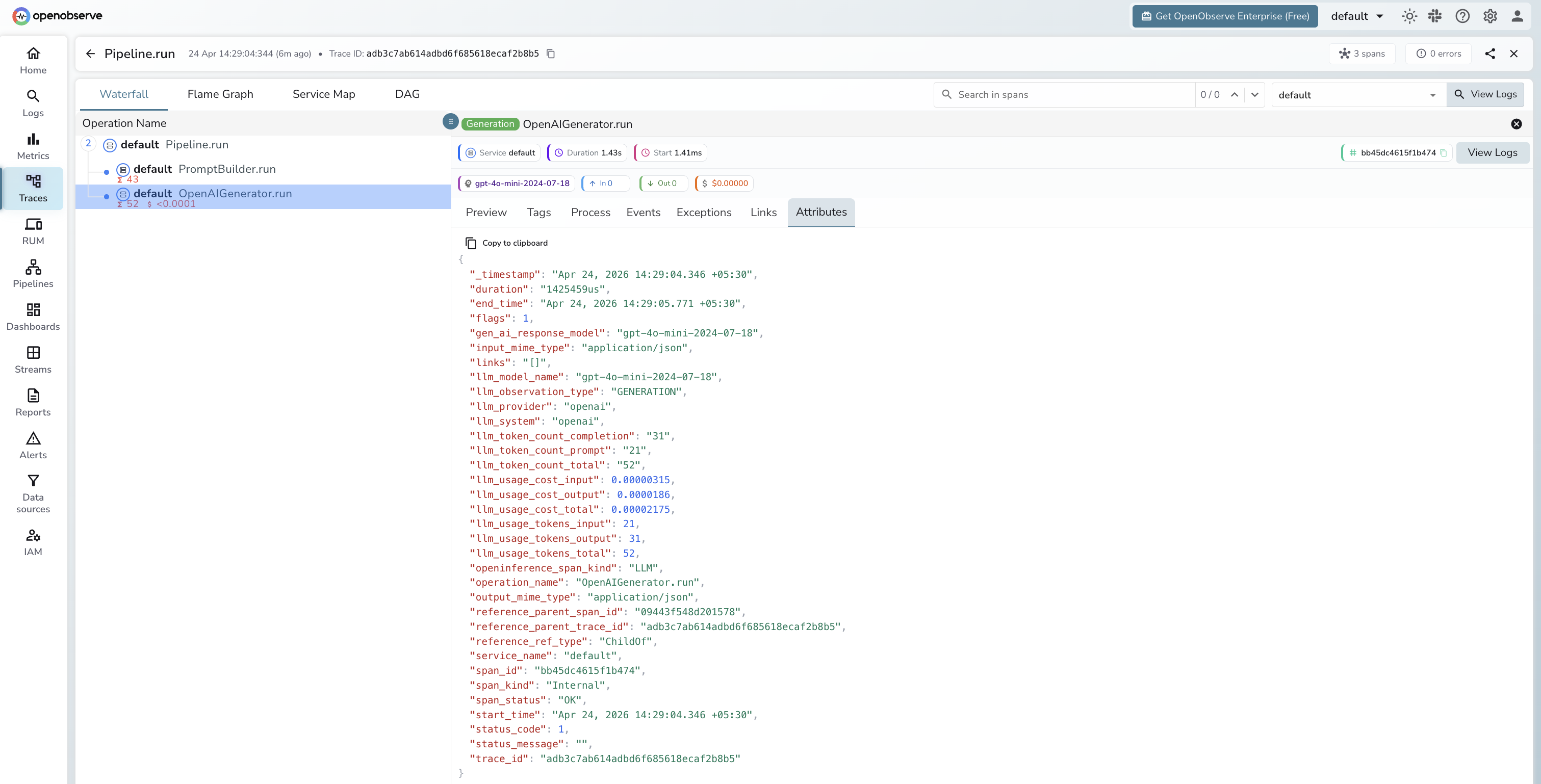 Haystack trace in OpenObserve
