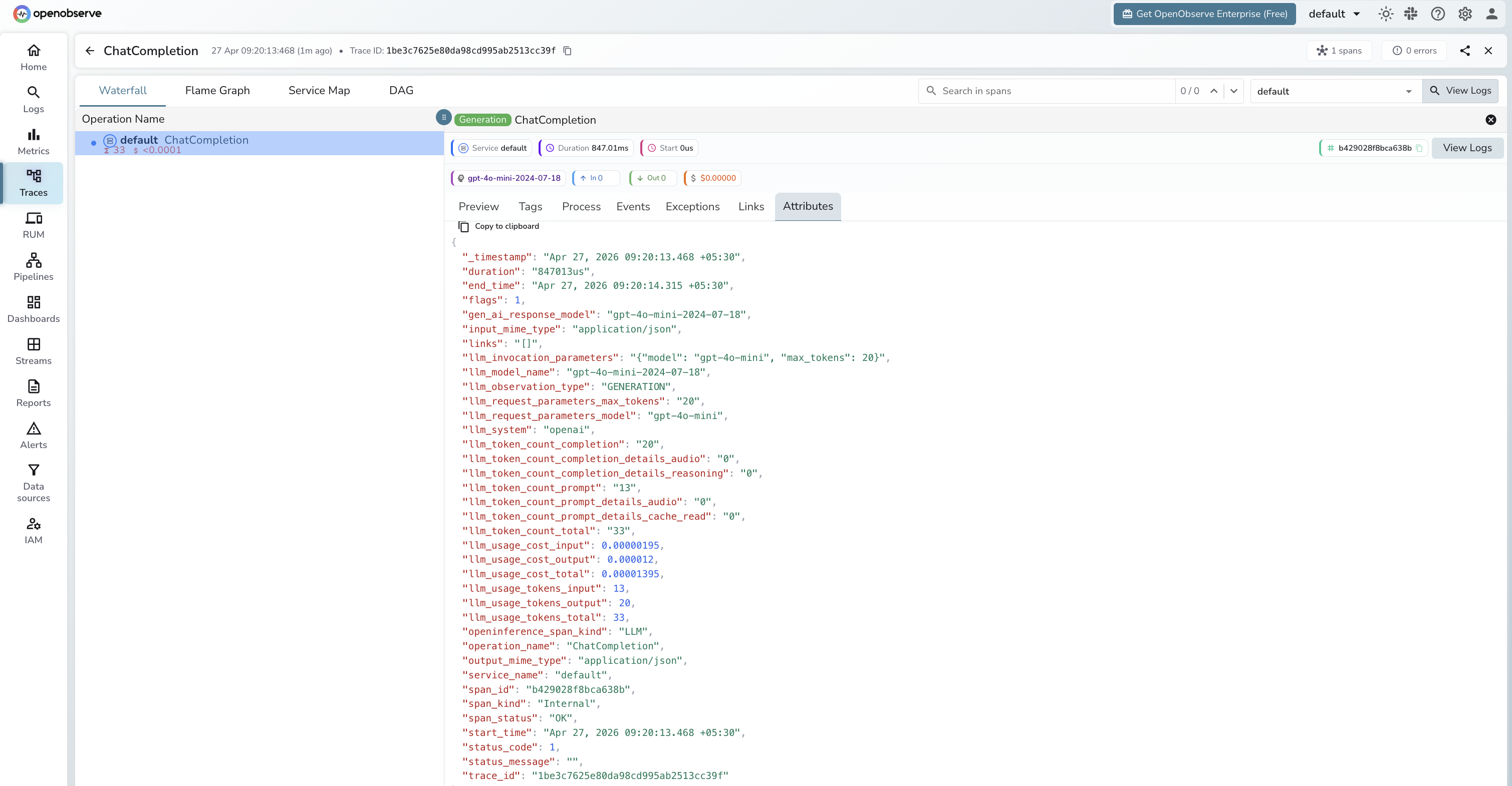 Kong Gateway trace in OpenObserve
