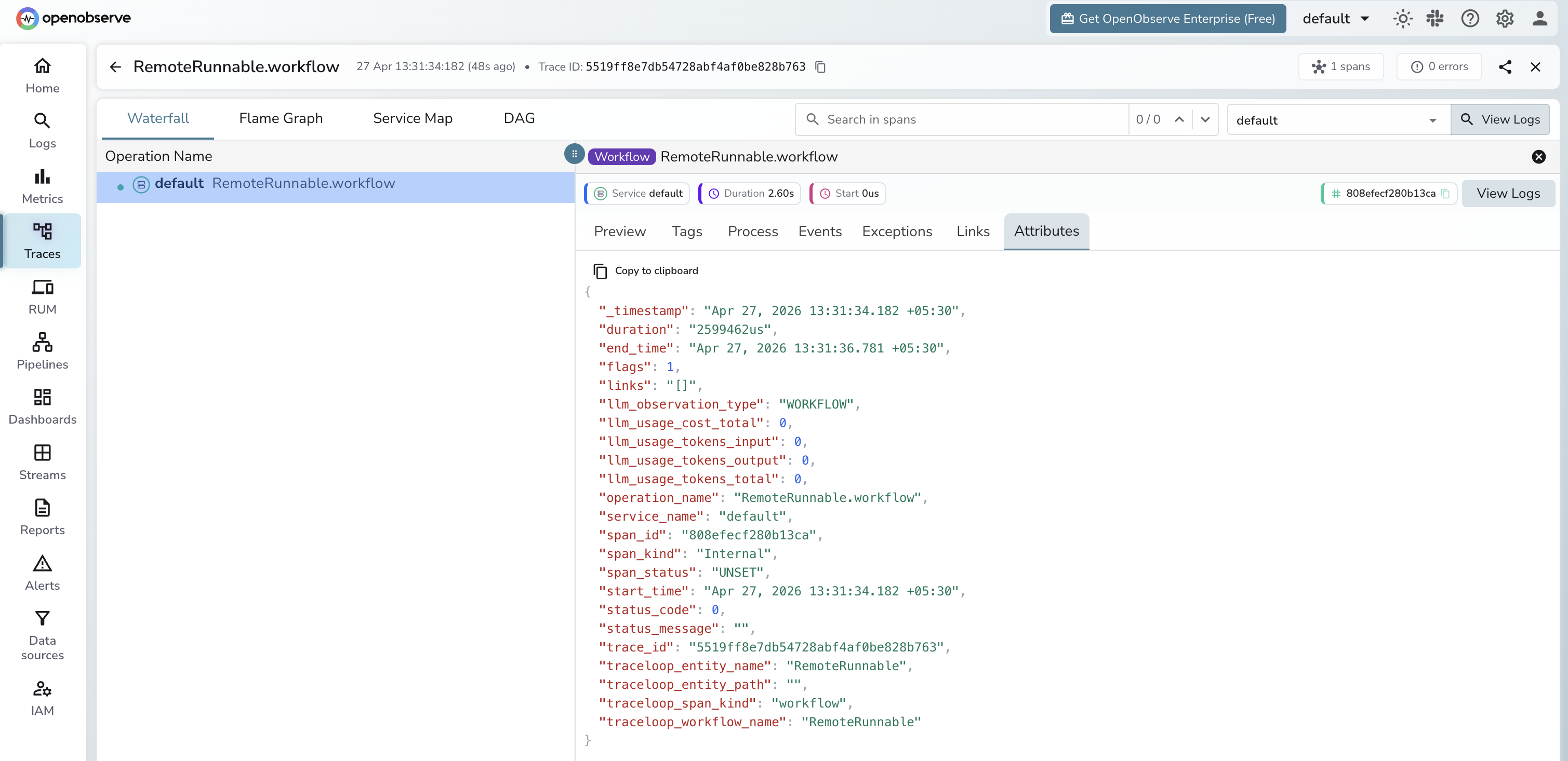 LangServe trace in OpenObserve