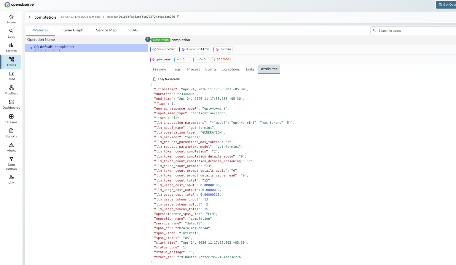 LiteLLM trace in OpenObserve