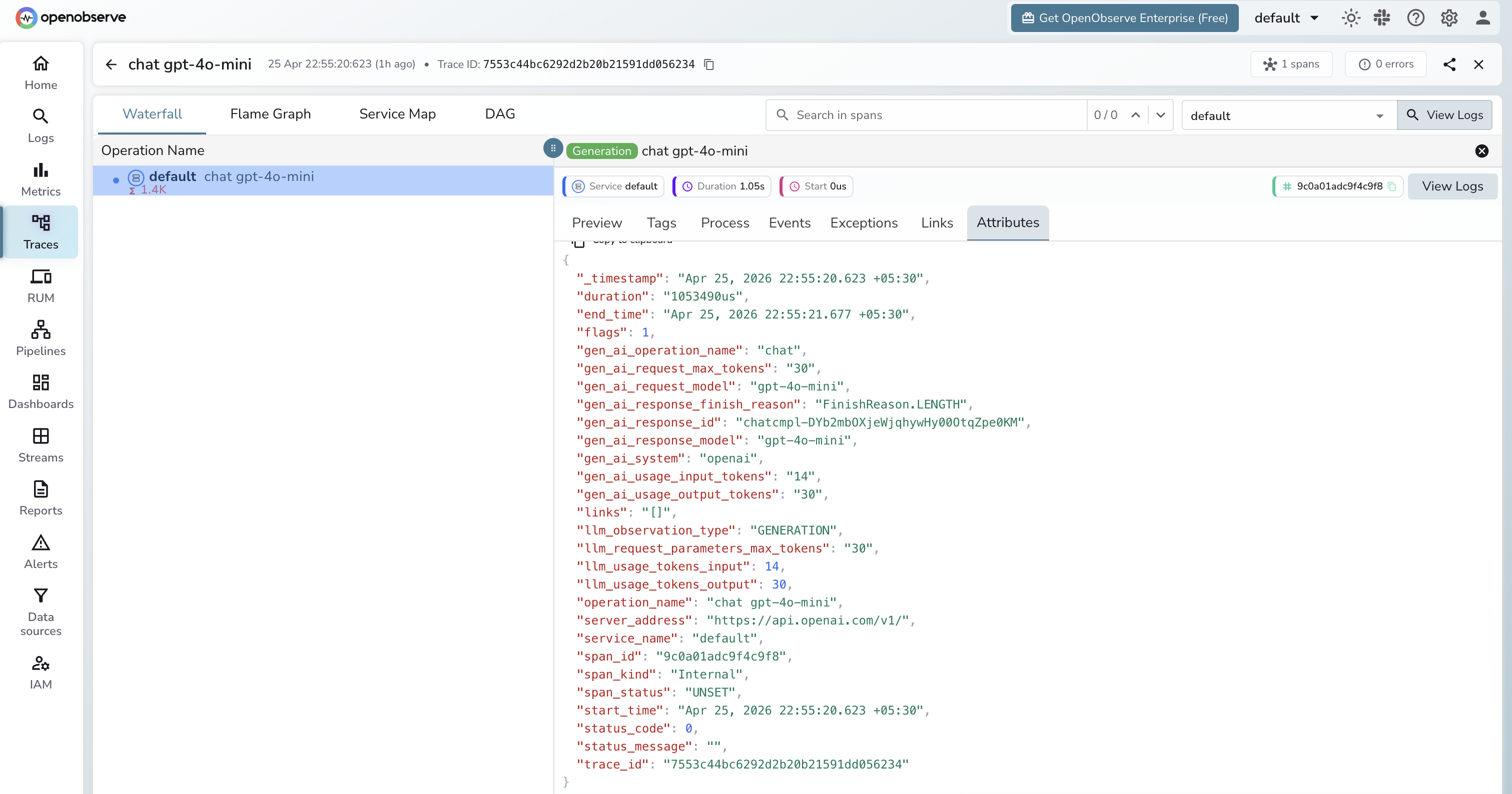 Semantic Kernel trace in OpenObserve