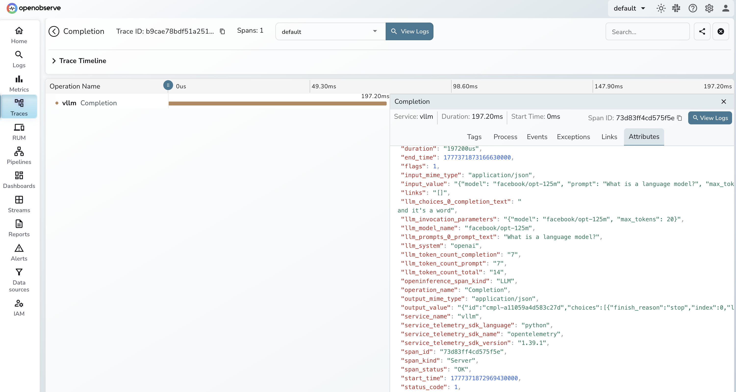 vLLM traces in OpenObserve